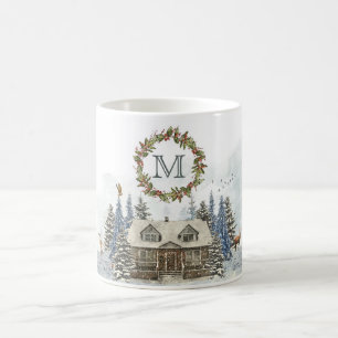 Winter-Kabinen-Waldtiere mit Monogramm Kaffeetasse
