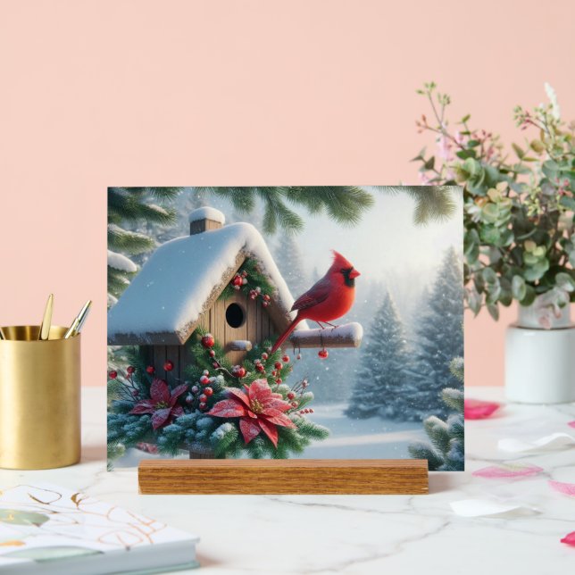 Winter Kardinal auf einem festlichen Geburtshaus Acrylschild (Hochzeit)