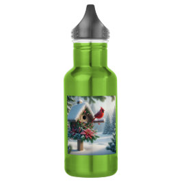 Winter Kardinal auf einem festlichen Geburtshaus Edelstahlflasche