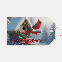 Winter Kardinal auf einem festlichen Geburtshaus Geschenkanhänger