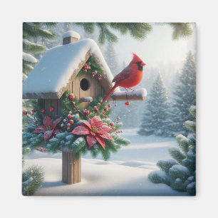 Winter Kardinal auf einem festlichen Geburtshaus Magnet