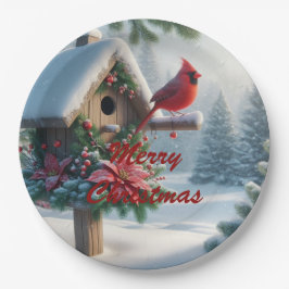 Winter Kardinal auf einem festlichen Geburtshaus Pappteller
