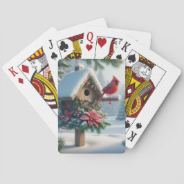 Winter Kardinal auf einem festlichen Geburtshaus Spielkarten