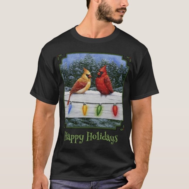 Winter Kardinal Birds und WeihnachtsLICHT Happy H T-Shirt (Vorderseite)