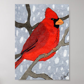 Winter Kardinal im Schnee Mini Folk Poster