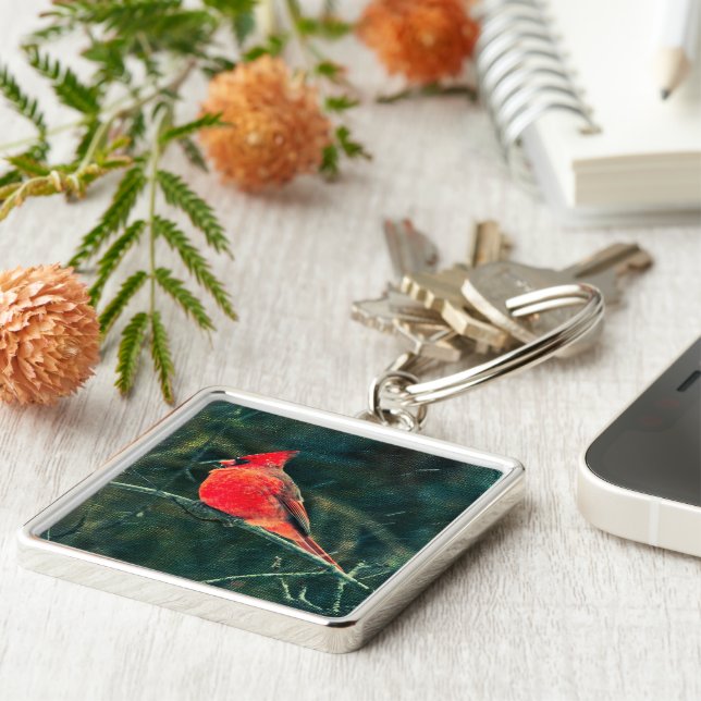 Winter-Kardinal im Schneesturm - Verbessert Schlüsselanhänger (Seite)