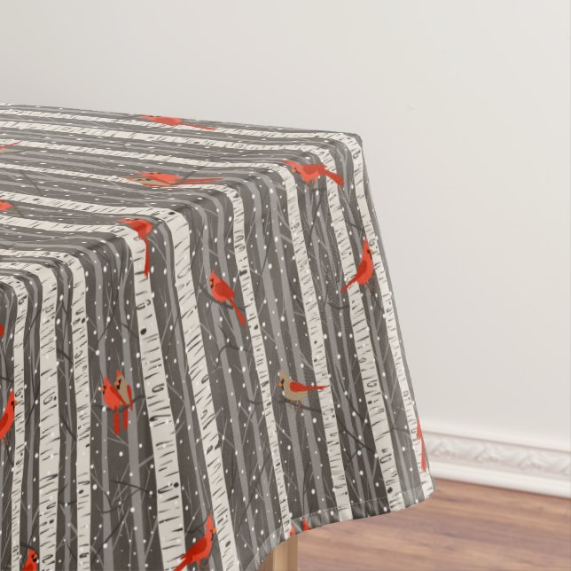Winter-Kardinal in Birkenbäumen Tischdecke (Beispiel)