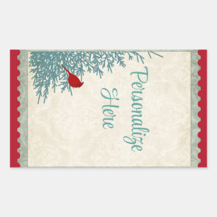 Winter-Kardinal in Vintagem Damast-Rotgold Rechteckiger Aufkleber