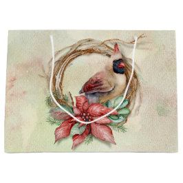 Winter-Kardinal mit Poinsettia Große Geschenktüte