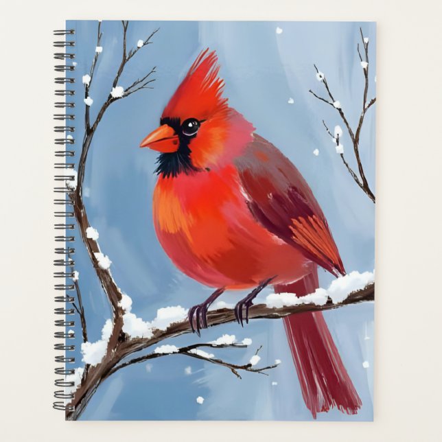 Winter-Kardinal-Rotvogel-Aquarellmalerei Planer (Vorderseite)
