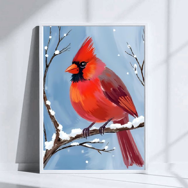 Winter-Kardinal-Rotvogel-Aquarellmalerei Poster (Von Creator hochgeladen)