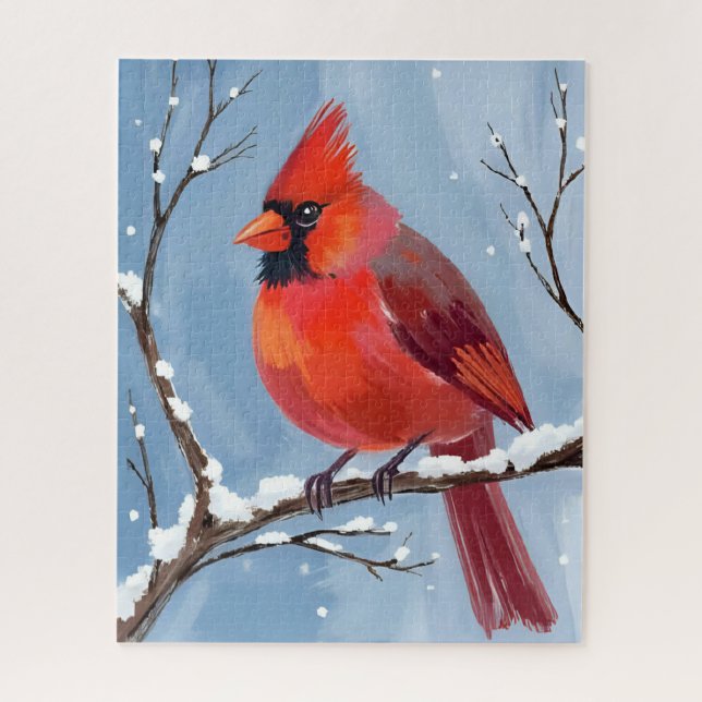 Winter-Kardinal-Rotvogel-Aquarellmalerei Puzzle (Vertikal)