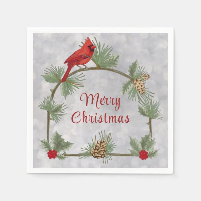 Winter Kardinal und Pines Papier Napkin Serviette (Vorderseite)