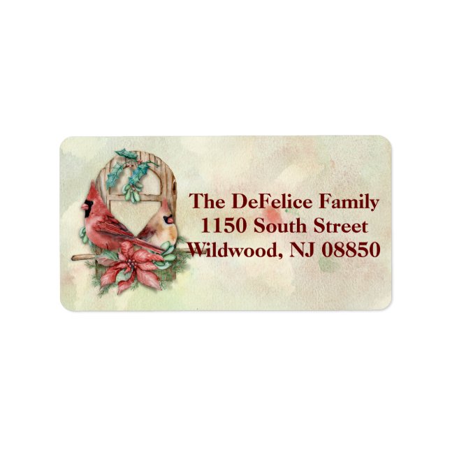 Winter-Kardinal verbinden sich mit Poinsettia Adressaufkleber (Vorne)