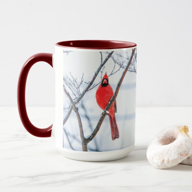 Winter Kardinal Vogelbeobachtung Kaffeezubereitung Tasse (Mit Donut)