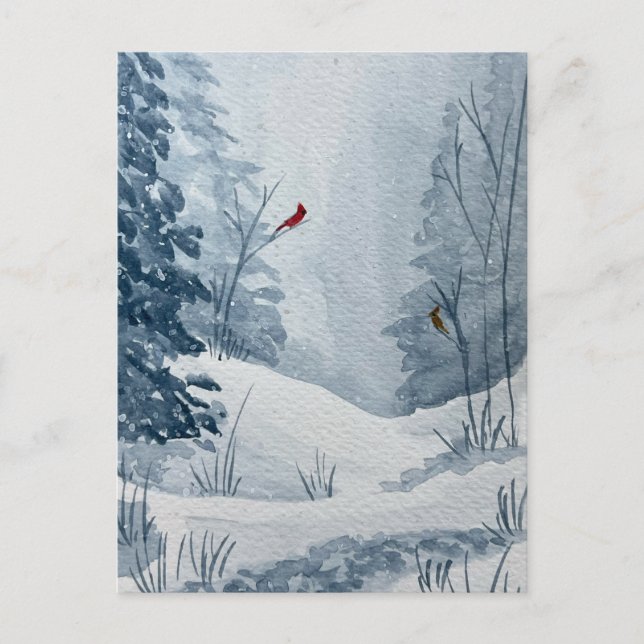 Winter-Kardinäle Postkarte (Vorderseite)