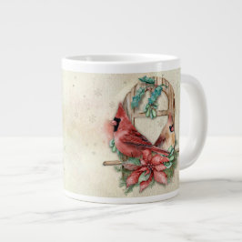 Winter-Kardinals-Paare mit Poinsettia Jumbo-Tasse