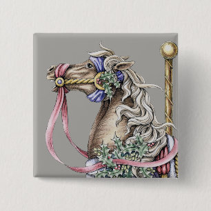 Winter-Karussellpferd Quadratischer Knopf Button