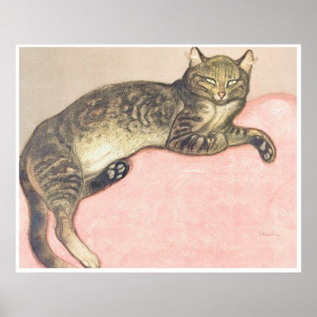 Winter: Katze am Kissen von Theophile Steinlen Poster (Vorne)