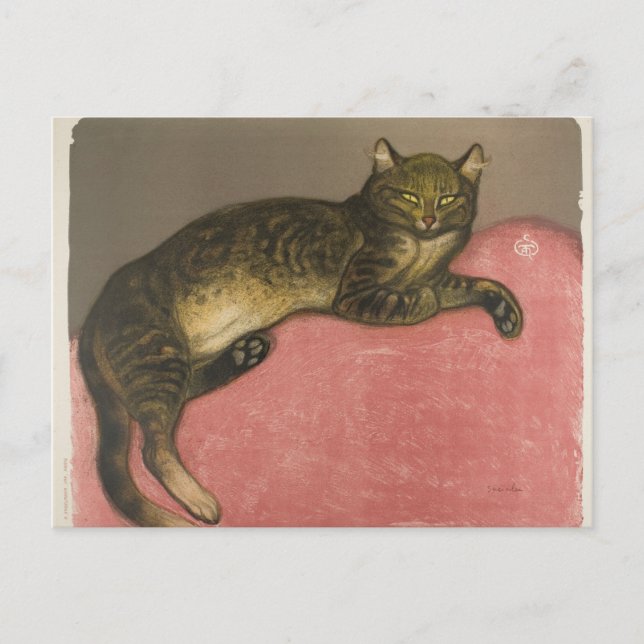 Winter: Katze auf einem Kissen, R. Steinlen Postkarte (Vorderseite)