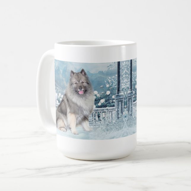 Winter Keeshond Kaffeetasse (Vorderseite Links)