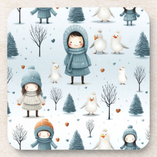 Winter Kids Playing Getränkeuntersetzer