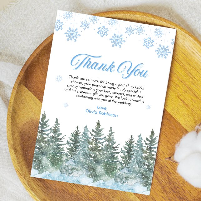 Winter-Kiefer Schnee in Liebe Schneeflocken Brause Dankeskarte (Winter Pine Snow in Love Snowflakes Bridal Shower Thank You Card )