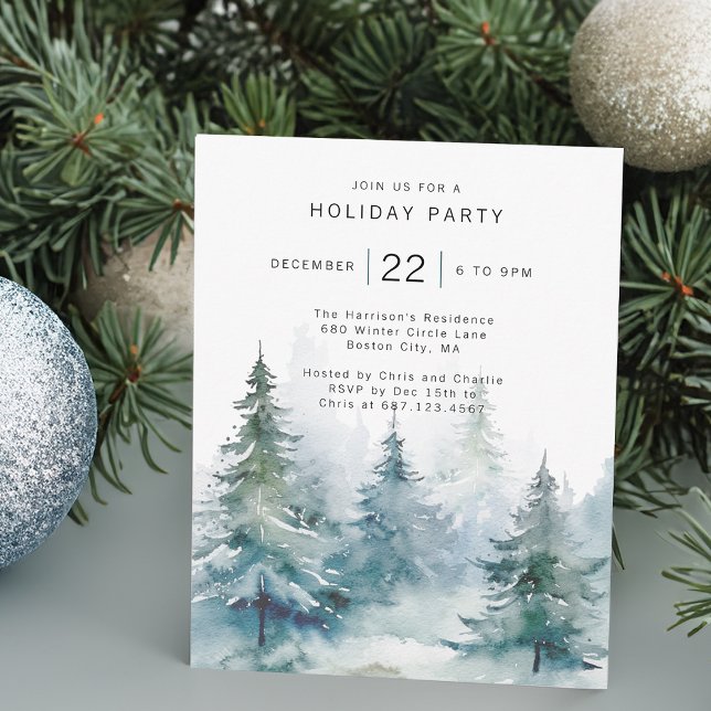 Winter-Kiefern-Weihnachtsfeier Einladung (Winter Pine Tree Holiday Party Invitation)