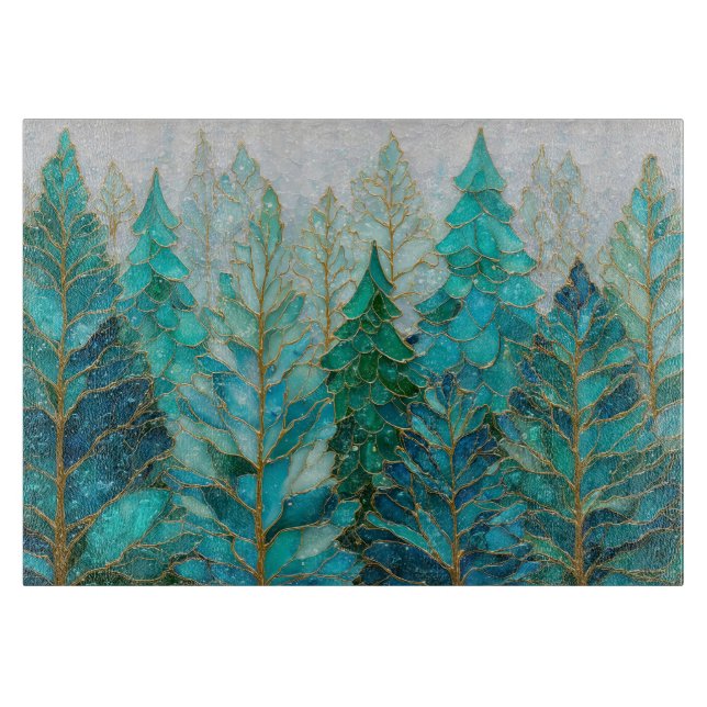 Winter-Kiefern – Weihnachtswald Schneidebrett (Vorderseite)