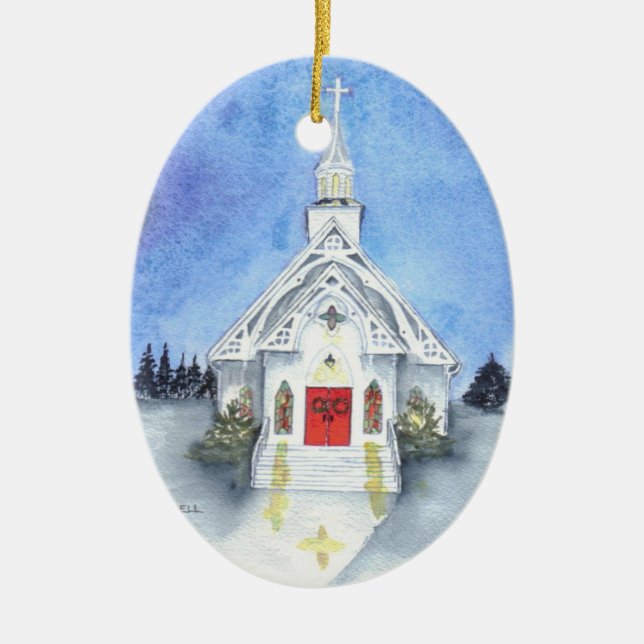 Winter-Kirchen-Verzierung Keramikornament (Vorne)
