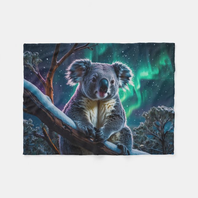 Winter Koala und Südlichter Fleecedecke (Vorderseite (Horizontal))