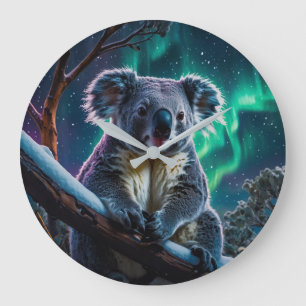 Winter Koala und Südlichter Große Wanduhr