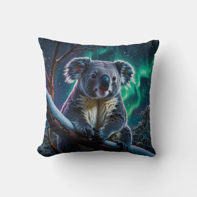 Winter Koala und Südlichter Kissen (Vorderseite)
