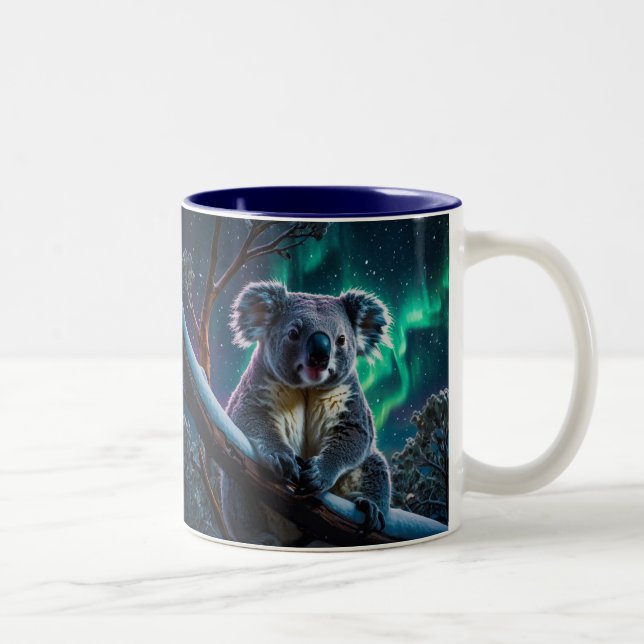 Winter Koala und Südlichter Zweifarbige Tasse (Rechts)