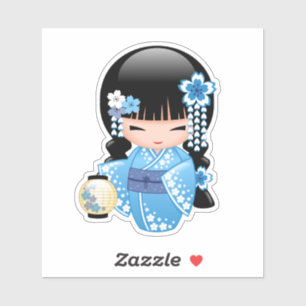 Winter Kokeshi Doll - Blue Kimono Geisha Girl Aufkleber