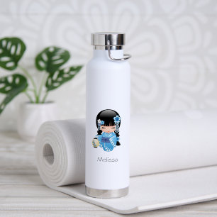 Winter Kokeshi Doll - Blue Kimono Geisha Girl Trinkflasche