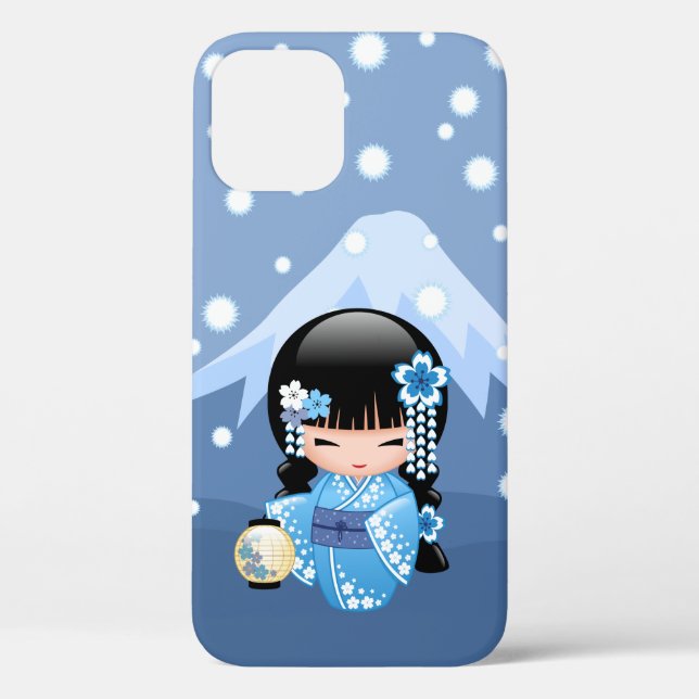 Winter Kokeshi Doll - Blue Mountain Geisha Girl Case-Mate iPhone Hülle (Rückseite)