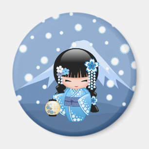 Winter Kokeshi Doll - Blue Mountain Geisha Girl Magnet