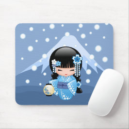 Winter Kokeshi Doll - Blue Mountain Geisha Girl Mousepad