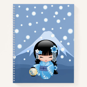 Winter Kokeshi Doll - Blue Mountain Geisha Girl Notizbuch
