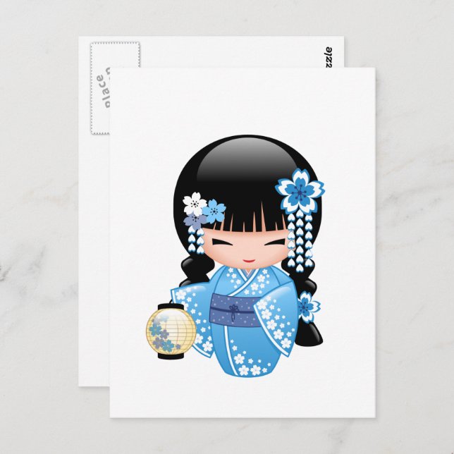 Winter Kokeshi Doll - Geisha Girl Postkarte (Vorne/Hinten)