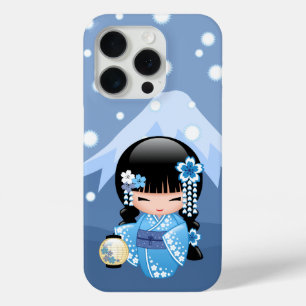 Winter-Kokeshi-Puppe - Blaue Berg-Geisha Case-Mate iPhone Hülle