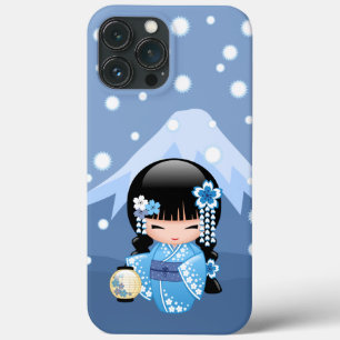 Winter-Kokeshi-Puppe - Blaue Berg-Geisha-Dame Case-Mate iPhone Hülle