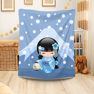 Winter-Kokeshi-Puppe - Blaue Berg-Geisha Fleecedecke