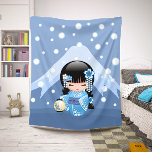 Winter-Kokeshi-Puppe - Blaue Berg-Geisha Sherpadecke