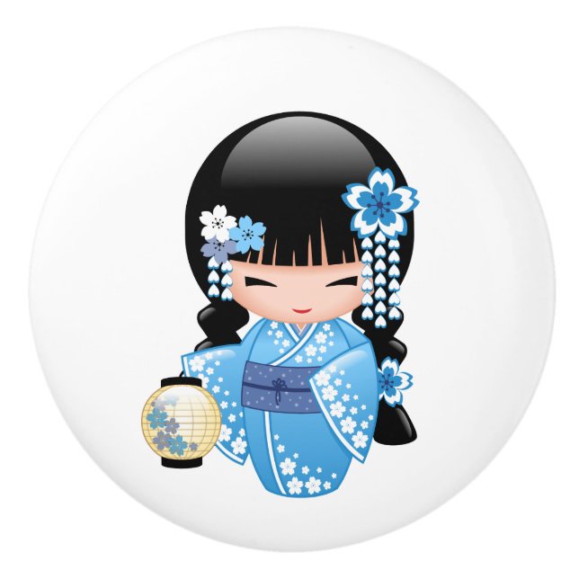 Winter Kokeshi Puppe - niedliches japanisches Keramikknauf (Vorderseite)