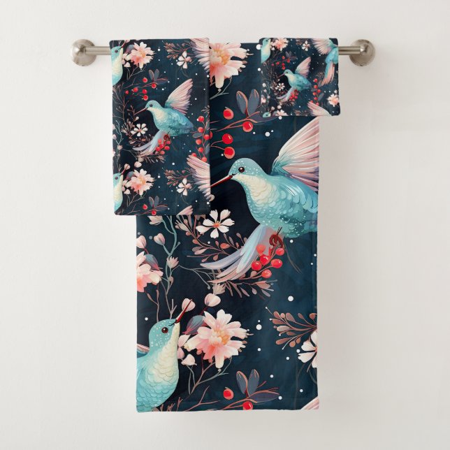 Winter-Kolibri-Muster Badhandtuch Set (Insitu)