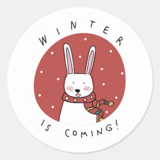 WINTER KOMMT FERIEN-HASE MIT SCHAL RUNDER AUFKLEBER