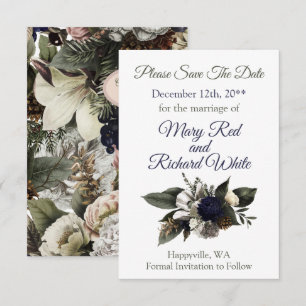 Winter Koniferen Florale Navy Creme Pfingstrose Ho Save The Date