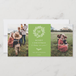 Winter-Kranz-Monogramm-Urlaub 2 Foto-Karte Grün Feiertagskarte